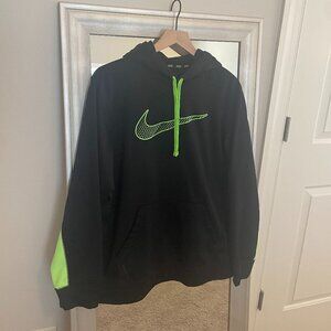 Nike Men's Black Therma-Fit Long Sleeve Green Swoosh Logo Basketball Hoodie L